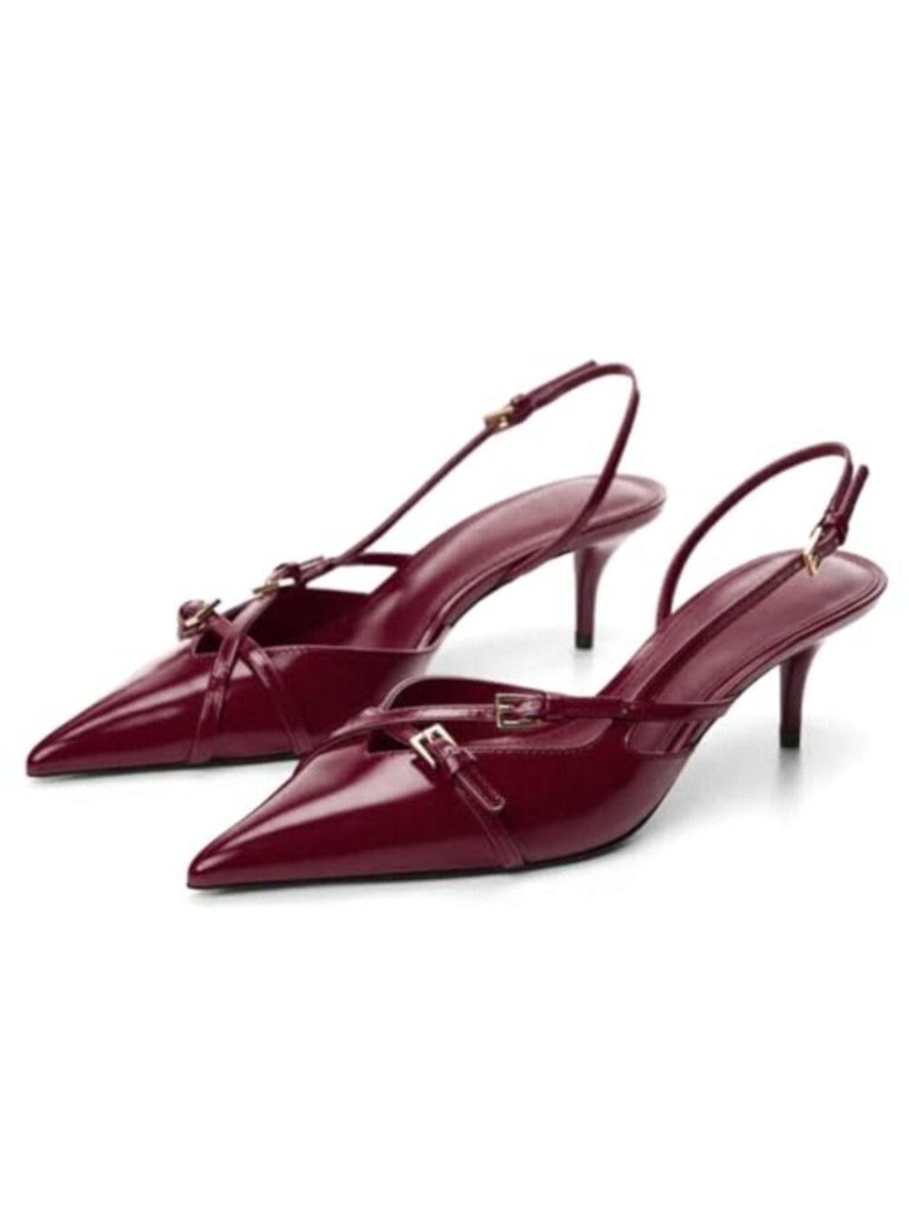 Slingback Kitten Heels for Women Pointed Toe Stiletto Slip On Pumps with Buckle